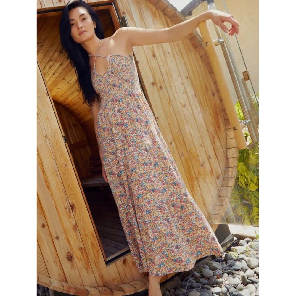 Nation Ltd Kira 70's Maxi Cotton Dress Small S Flower Power Cottage Resortwear